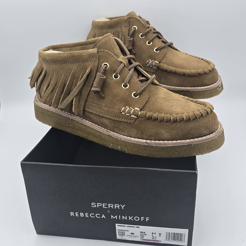 Rebecca Minkoff x Sperry Frienge Tan Leather Chukka Boots, Tan, Women’s 8.5M